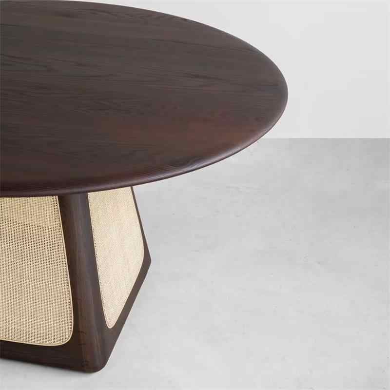Mid-Century Solid Ash Wood Round Dining Table, Vintage Designer Small-Space Cafe & Home Table, Restaurant Minimalist