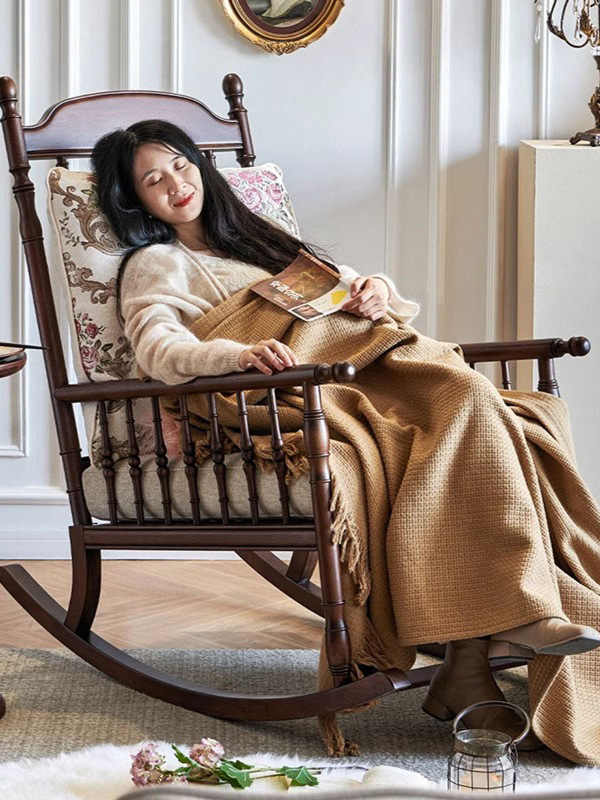 Vintage Rocking Chair – Floral Designer Solid Wood Rocker for Living Room, Apartment, Balcony