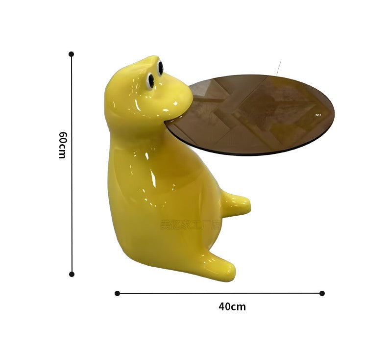 Cartoon Hippo Side Table, Creative Fiberglass Coffee Table with Glass Top for Living Room, Designer Animal-Shaped Accent Table