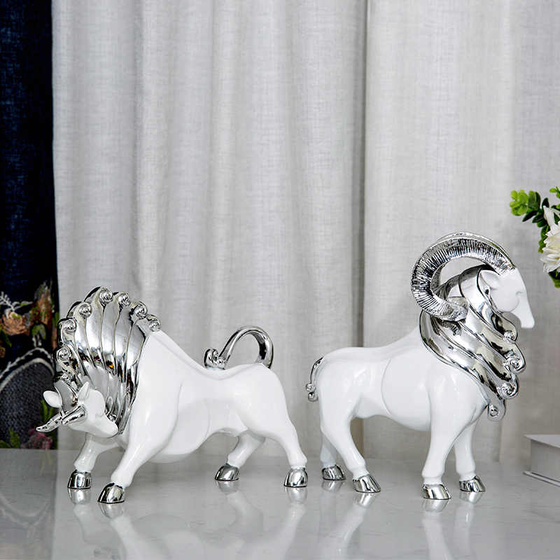 Zodiac Animal Figurine Set – Silver Resin Horse, Ram, and Bull Decorative Sculptures for Home, Entryway, or Office Décor