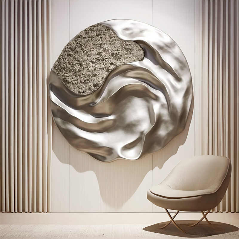 Modern Luxury 3D Round Wall Art, Hand-Painted Embossed Sandstone Sculpture, Large Circle Textured Decorative Painting for Living Room, Hotel, Entrance Hallway, Frameless
