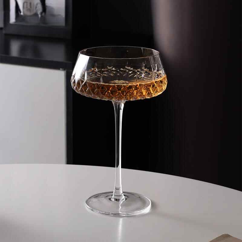 Vintage Crystal Coupe Cocktail Glass 350ml – Elegant Diamond Patterned Stemware for Cocktails, Champagne & Wine – Single Retro Crystal Glass