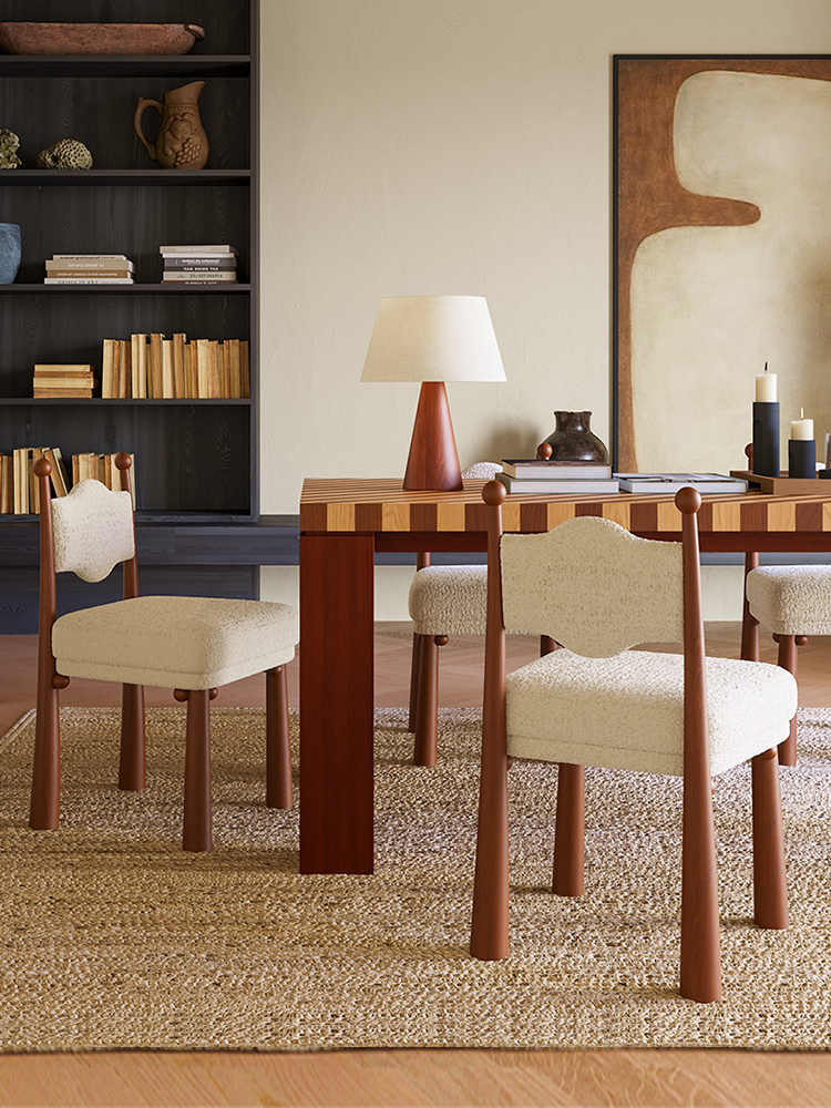 Vintage Solid Wood Dining Table Set – Designer Retro Striped Table for Small Apartment, Living Room