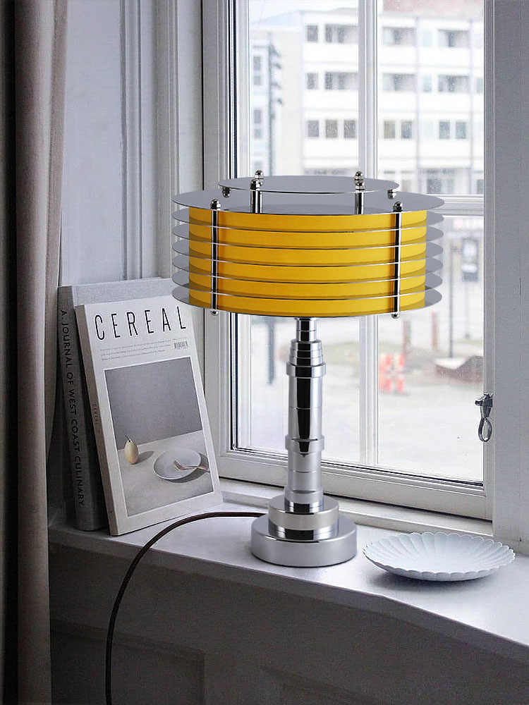 Vintage Industrial Designer Table Lamp – Art Deco Luxury Desk Light with Horizontal Slat Shade, Contemporary Gallery Lighting