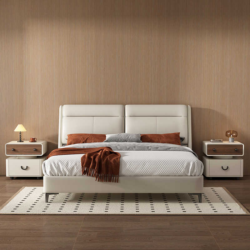 Contemporary Floating Two-Tier Nightstand – Modern Cream & Walnut Bedside Cabinet with Stacked Design, Premium Solid Wood Bedroom Storage
