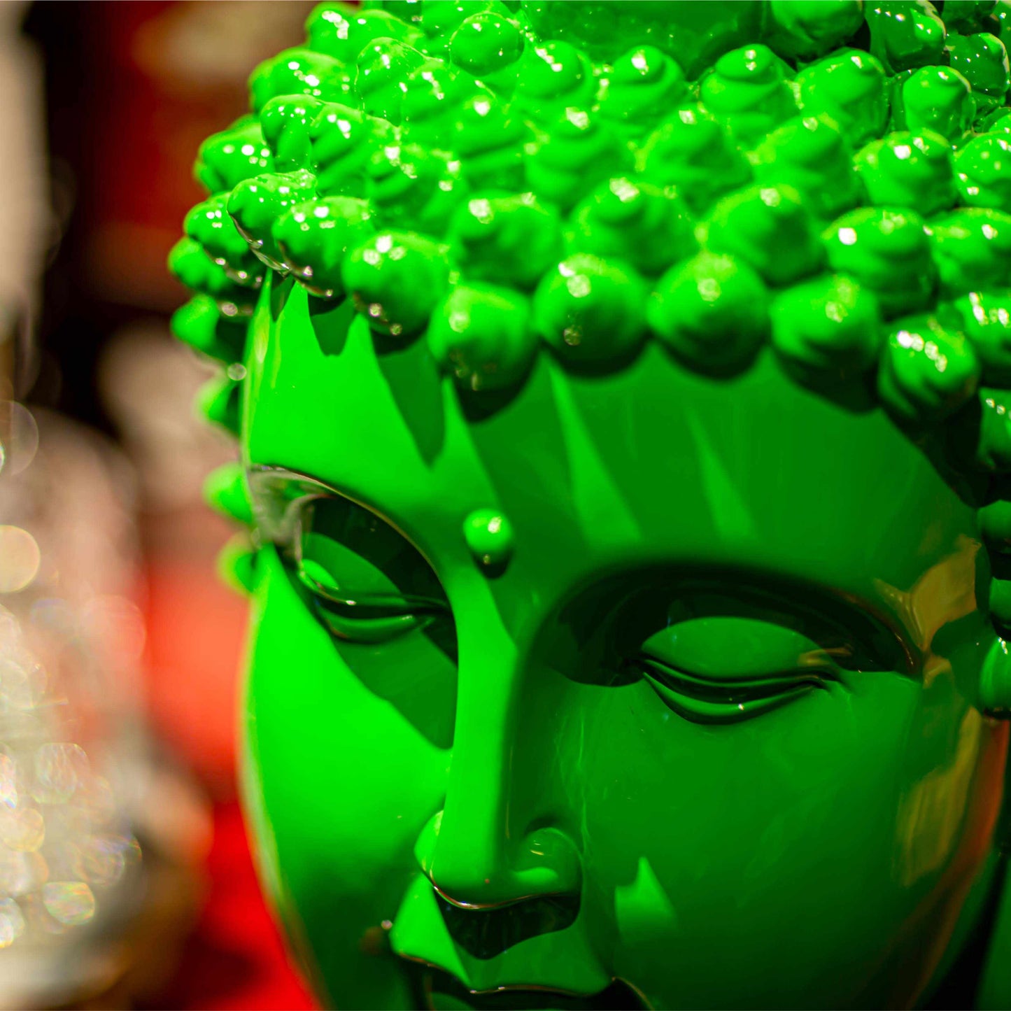 Colorful Fiberglass Buddha Head Sculpture – Modern Painted Art Figurine for Living Room, Bedroom & Entryway Display