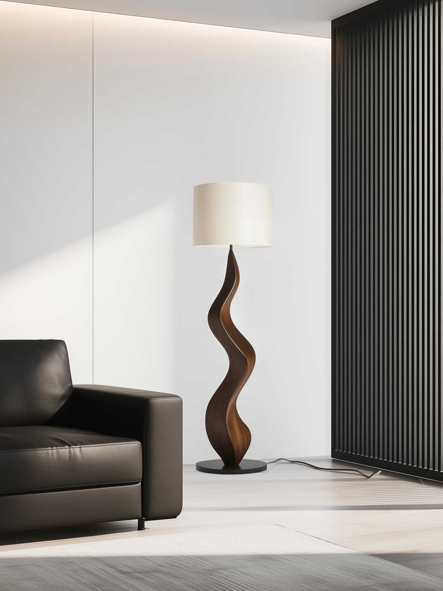 Minimalist Sculptural Solid Wood Floor Lamp, Modern Art Standing Light for Living Room, Bedroom, or Study