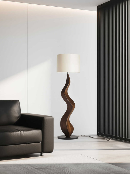 Minimalist Sculptural Solid Wood Floor Lamp, Modern Art Standing Light for Living Room, Bedroom, or Study