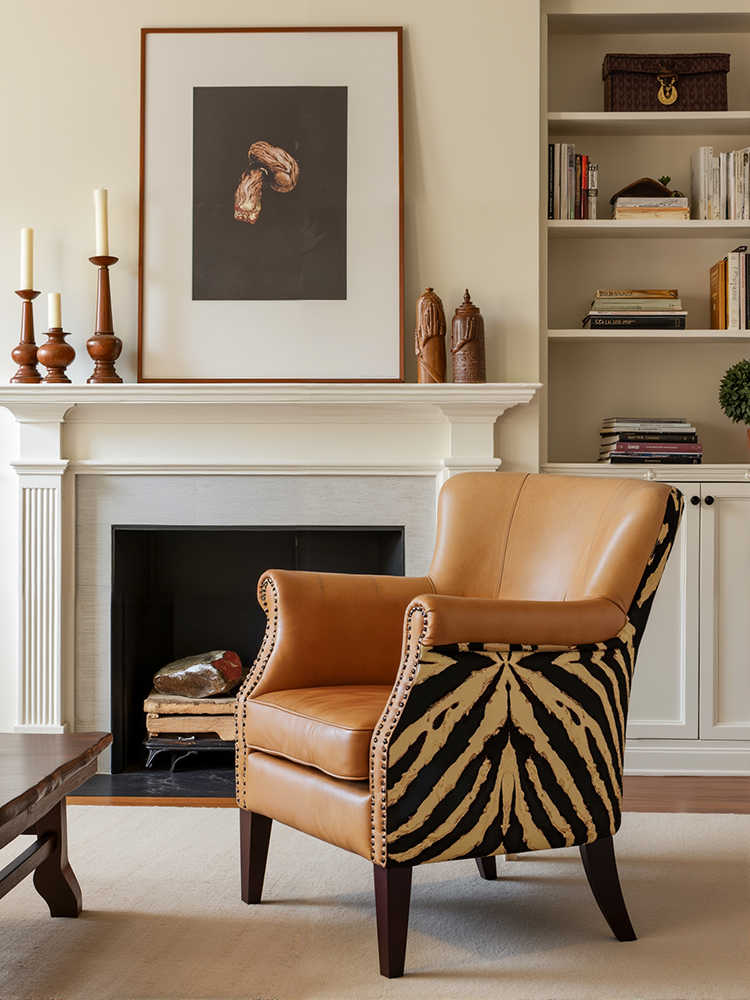 Vintage Leather Tiger Chair – Retro Cigar Single Armchair for Living Room, Study, Balcony