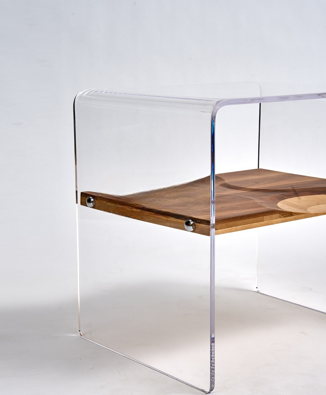 Minimalist Walnut Nightstand, Modern Designer Bedroom Acrylic & Wood Side Cabinet
