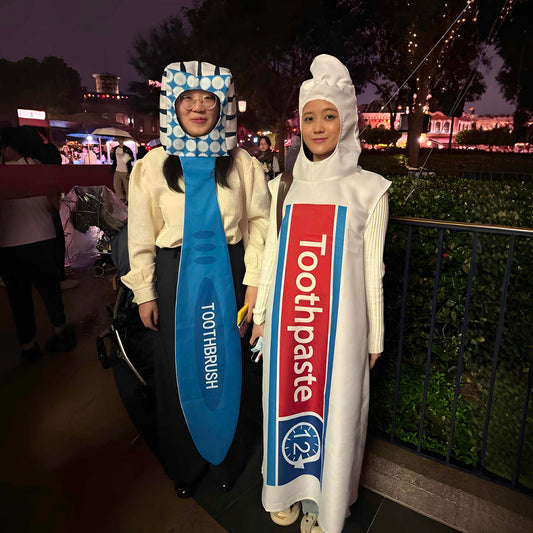 Funny Toothpaste & Toothbrush Couples Costume Set – Adult Unisex Halloween Cosplay, One Size, 2 Piece Kit
