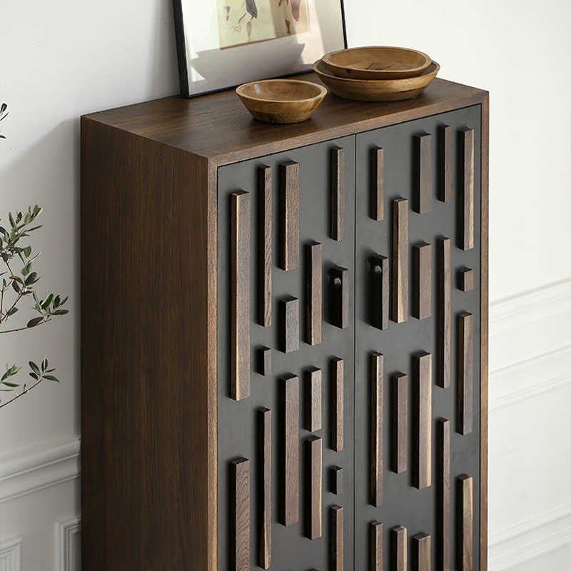 Authentic UK Root Branch RICO Bar Cabinet, Nordic Retro Design with Geometric Door Pattern, Premium British Import Dining Room Storage