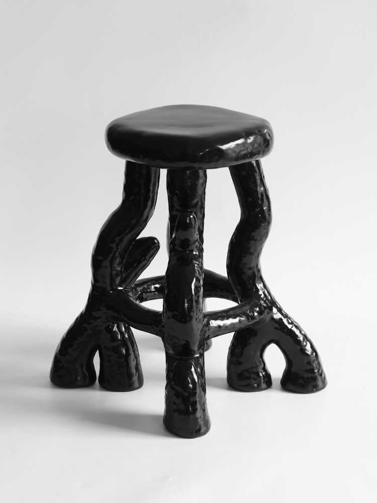 Modern Sculptural Resin Accent Side Table, Black Designer Art Stool, Minimalist Decorative End Table for Living Room and Bedroom