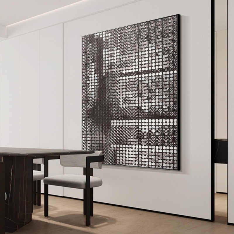 Modern Black and White Textured 3D Embossed Hand-Painted Oil Painting, Luxury Living Room Sofa Wall Art with Brushed Metal Frame