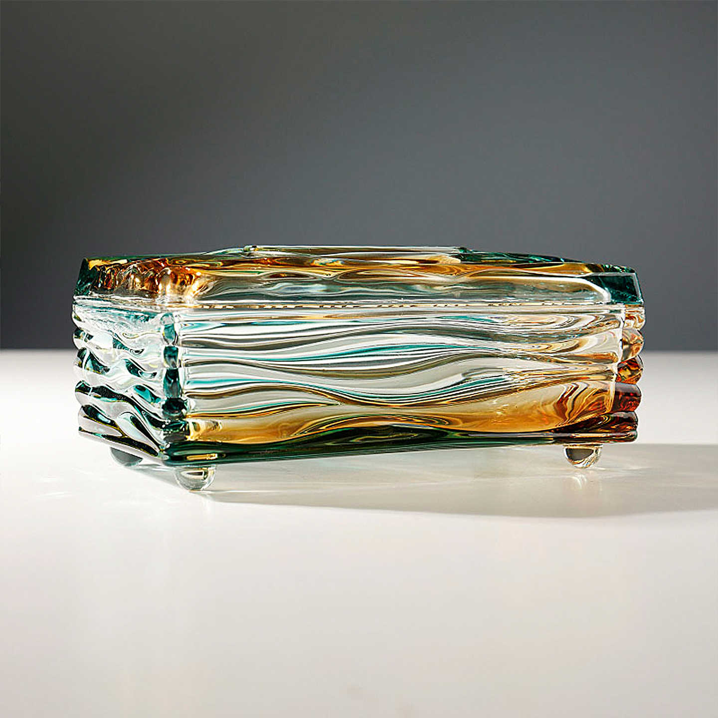 Luxury Emerald Gold Wave Glass Tissue Box, Art Glass Napkin Dispenser with Flowing Ocean Pattern, Premium Home Decor Accessory
