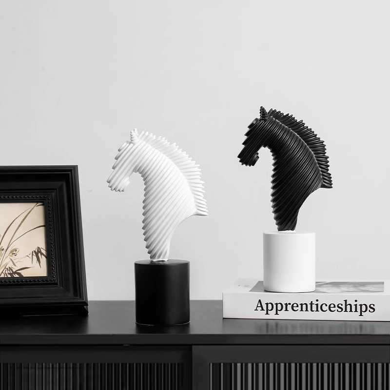 Abstract Art Horse Head Sculpture Set – Black & White Modern Minimalist Resin Decor, Luxury Accent for Entryway, Living Room, Study