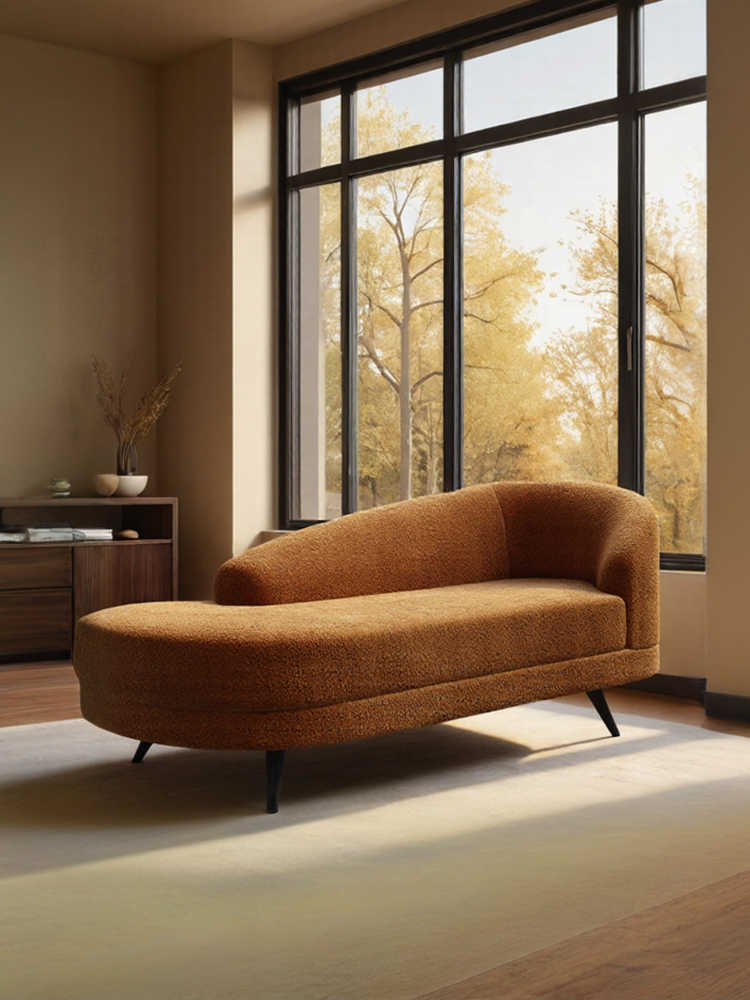 Vintage Chenille Fabric Chaise Lounge Sofa – Retro Cozy Lazy Lounger for Small Living Room, Bedroom & Balcony