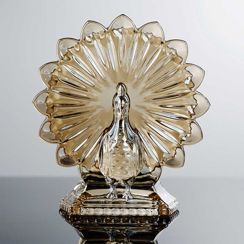 Crystal Glass Peacock Napkin Holder, Luxury Amber Tissue Rack with Fan Tail Design, Elegant Dining Table Centerpiece & Housewarming Gift