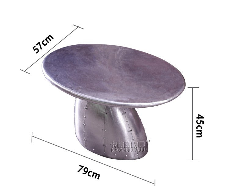Vintage Industrial Mushroom Aluminum Coffee Table with Riveted Base, Mid-Century Modern Pub Style Side Table