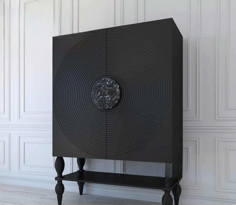 Modern Luxury Black Lacquer Sideboard Cabinet, Minimalist Artistic Tall Tea & Storage Cabinet for Living Room Entryway