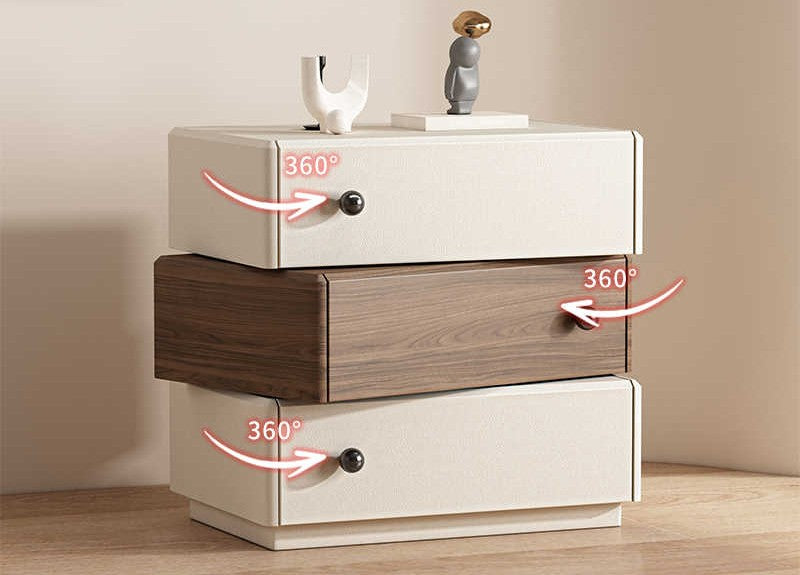 Modern Floating Drawer Nightstand Set – Scandinavian Style Cream & Wood Tone Bedside Storage, Contemporary Bedroom Furniture with 360° Rotating Drawers