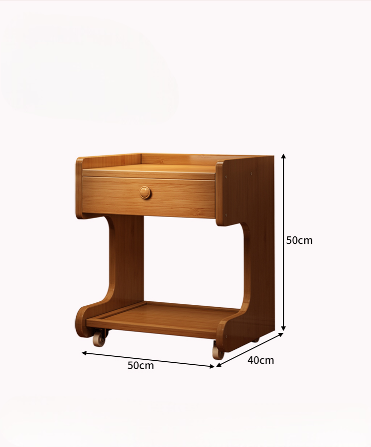 Modern Minimalist Rolling Nightstand – Compact Solid Wood Side Table, Drawer Storage Cabinet, Bedroom/Apartment Utility
