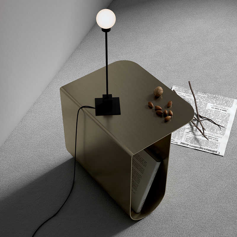 Sculptural Stainless Steel Side Table with Curved Design, Modern Minimalist Bedside Table with Brushed Metal Finish, Contemporary Living Room Accent Table