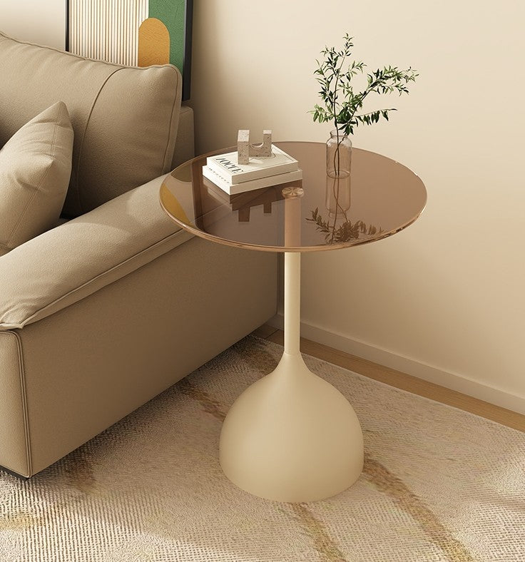 Modern Glass Side Table – Luxury Thickened Tempered Glass Small Round Table, White Carbon Steel Base, Sofa End Table