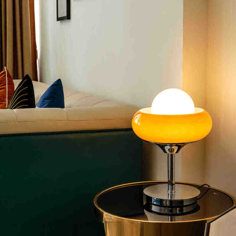 Vintage Table Lamp, Murano Cream Style “Egg Tart” Bedside Lamp— Creative Retro Design