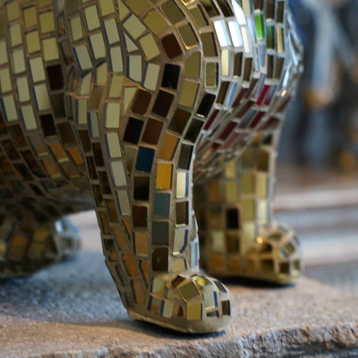 Premium Champagne Gold Mirrored French Bulldog Sculpture – Handcrafted Mosaic Art with Reflective Tile Finish, Designer Home Statement Piece