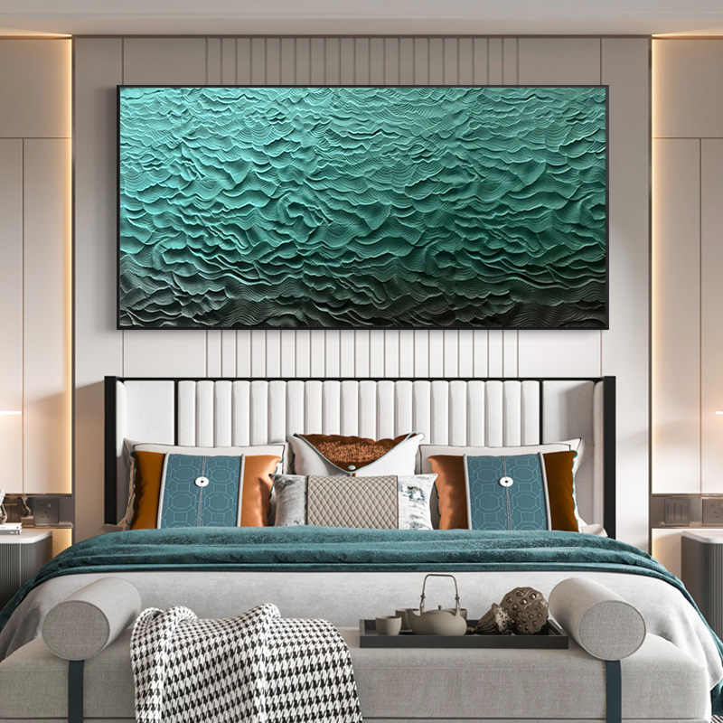Extra Large Modern Wave Texture 3D Wood Relief Wall Art, Handcrafted Sandstone Panel with Black Aluminum Frame for Living Room, Hotel, Entryway