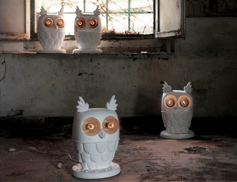 Postmodern Owl Table Lamp, Creative Designer Animal Accent Light for Living Room, Bedroom, Dining, White Sitting Bird Figurine