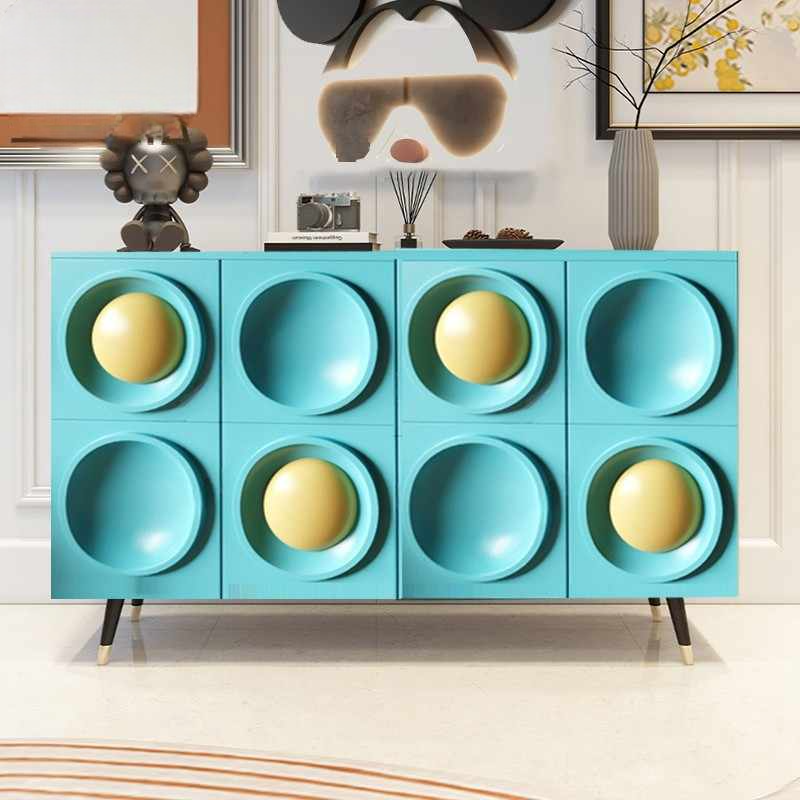 Modern Peacock Blue Cream Style Sideboard Cabinet, Minimalist Entryway Storage, 4-Door Organizer for Living Room Bedroom