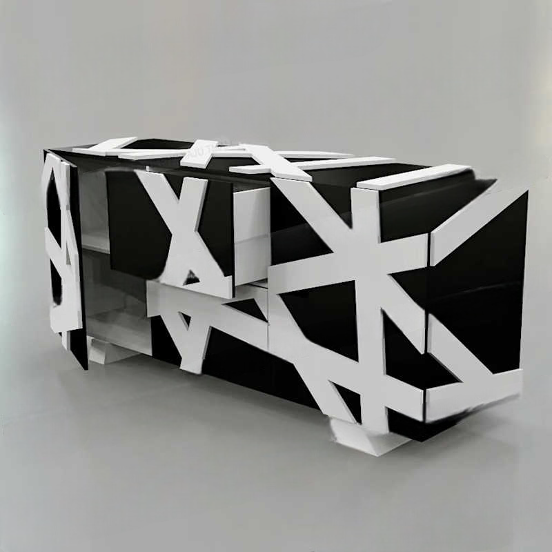 Minimalist Black White Creative Sideboard Cabinet, Artistic Storage Buffet for Living Room, Lacquer Display