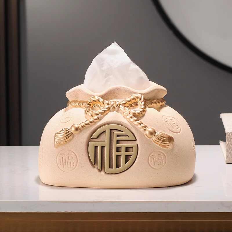 Luxury Ceramic Blessing Bag Tissue Box, High-End Creative Decor Organizer for Living Room, Coffee Table, Modern Home Accent