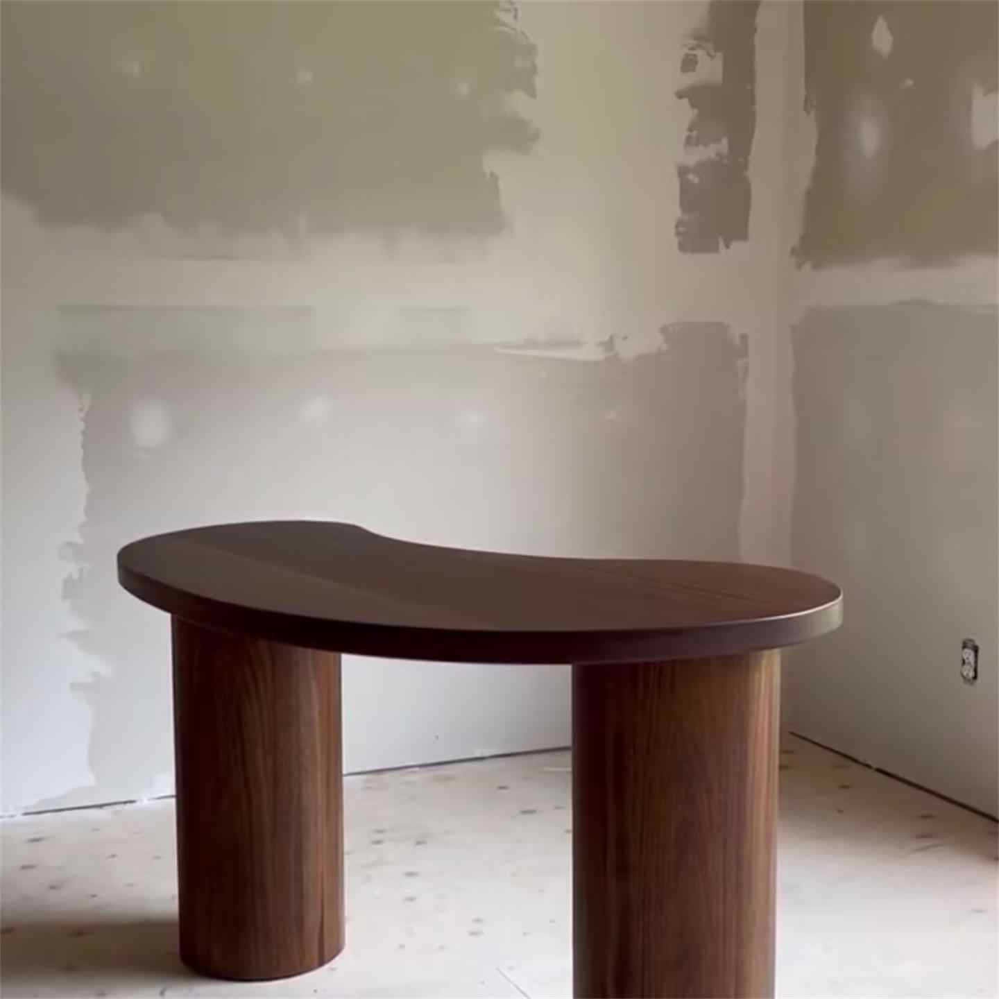 Mid-Century Walnut Kidney-Shaped Writing Desk, Sculptural Minimalist Solid Wood Study Table for Home Office, Designer Learning Table