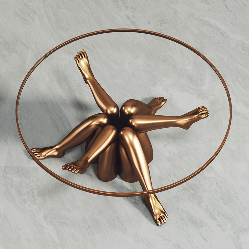 Designer Sculptural Leg Coffee Table – Luxury Gold Stainless Steel & Glass Art Furniture for Hotel Villa Living Room