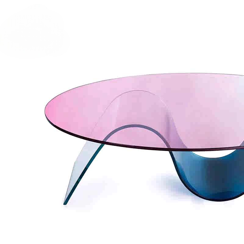 Designer S-Shaped Gradient Acrylic Coffee Table, Pink & Blue Modern Artistic Centerpiece for Living Room, Luxury Transparent Creative Tea Table