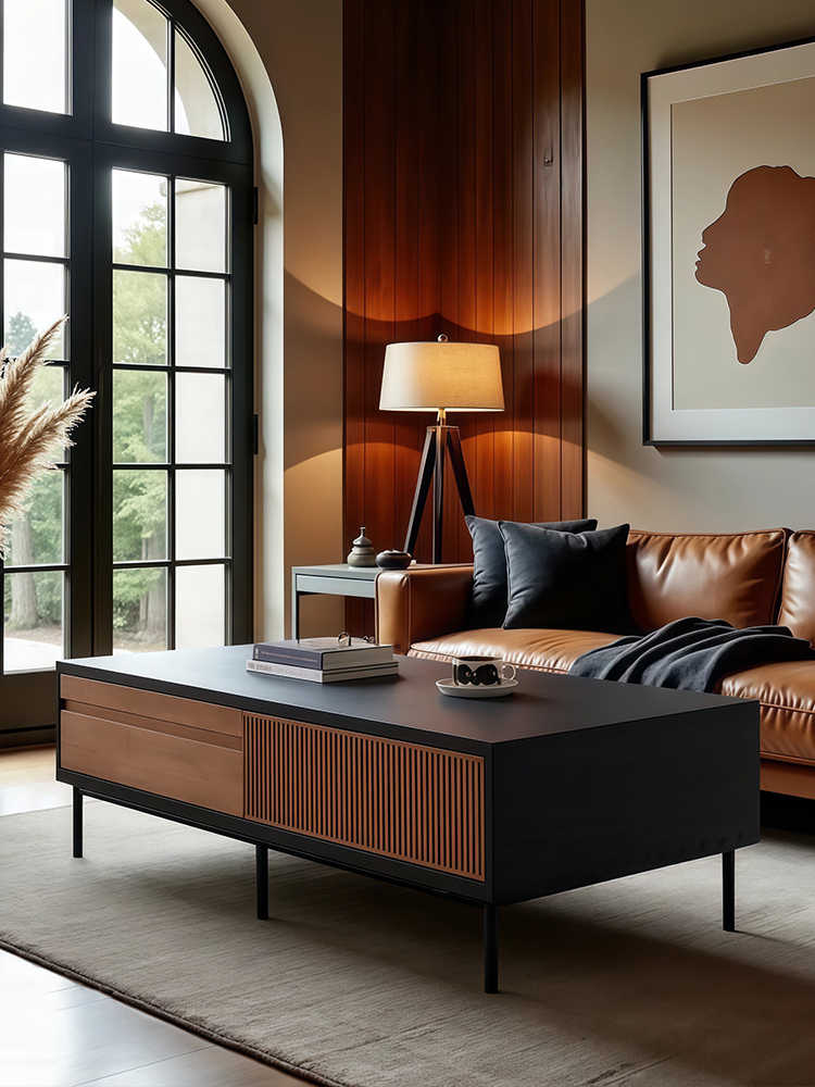 Modern Minimalist Solid Wood Coffee Table – Vintage Living Room Luxury Drawer Rectangular Tea Table