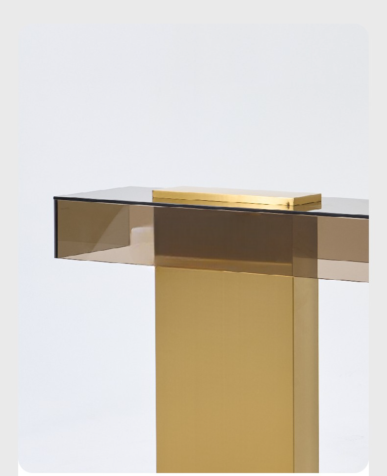 Minimalist Luxury Console Table, Modern Gold & Smoked Acrylic Entryway Table, Designer Hallway Sofa Table