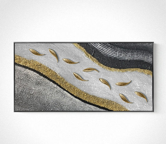 Luxury Modern Nine Koi Fish 3D Textured Abstract Hand-Painted Oil Painting, Wealth Wall Art with Black Aluminum Frame