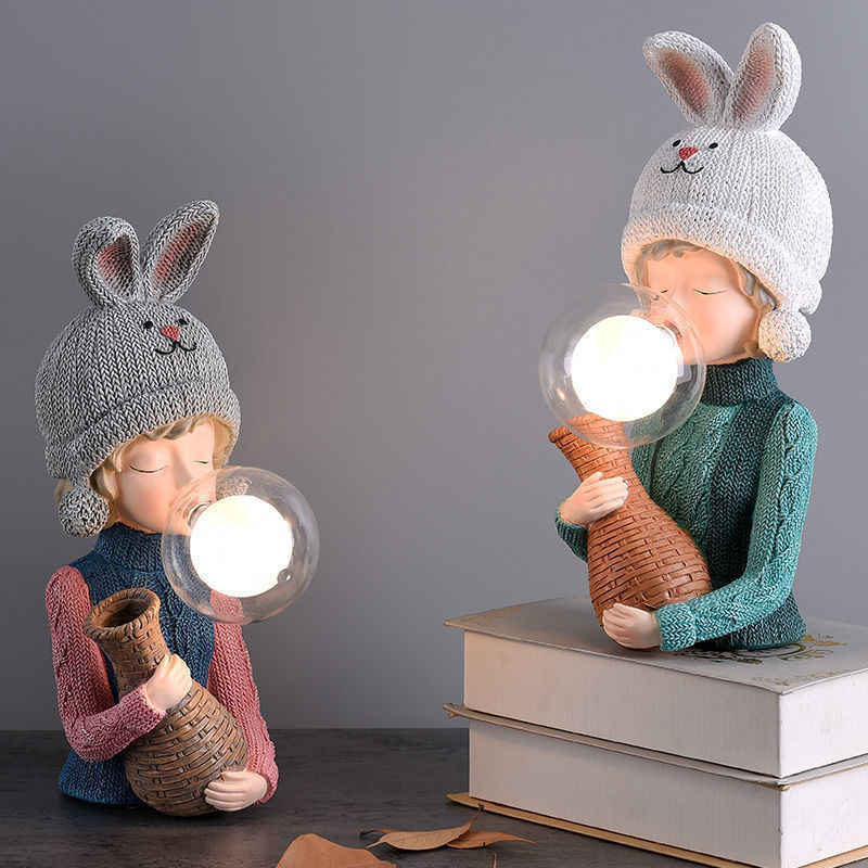 Cute Cartoon Bubble Sweater Girl Table Lamp, Princess Bedroom Bedside Night Light & Decor