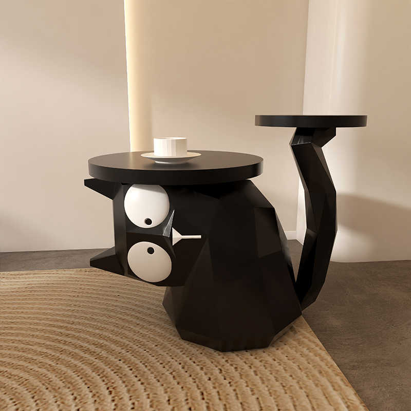 Cat-Shaped Side Table with Two-Tier Design, Whimsical Black Animal Silhouette End Table with Storage Shelf, Creative Living Room Furniture Accent