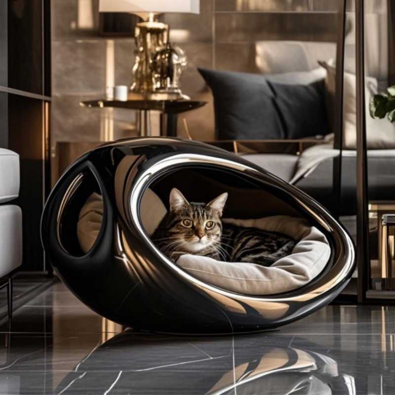 Luxury Space Pod Cat Bed with Non-Stick Coating, Designer High-End Pet Villa with All-Season Comfort & Security