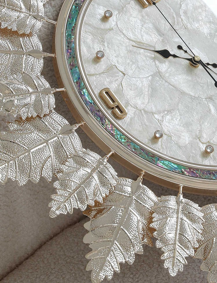 Luxury Silent Wall Clock, Modern Gold Leaf Decorative Clock for Living Room, Entryway & Bedroom – Quiet Movement