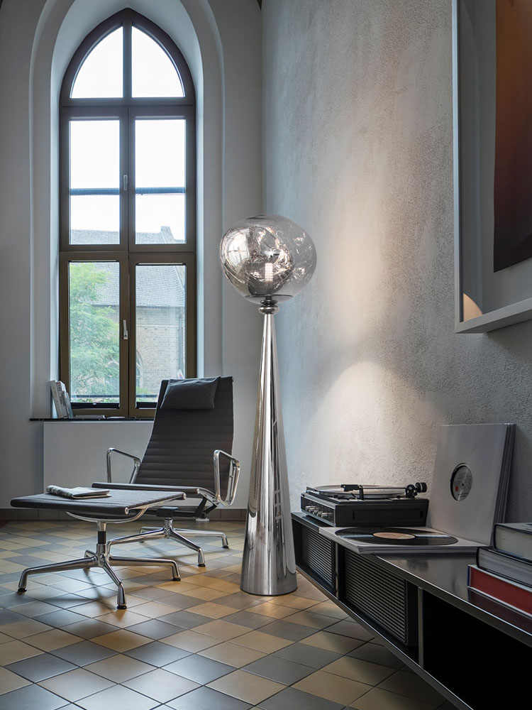 Luxury Stainless Steel Floor Lamp with Lava Glass Globe, Post-Modern Chrome Ambient Lighting for Living Room Study, Designer Home Decor