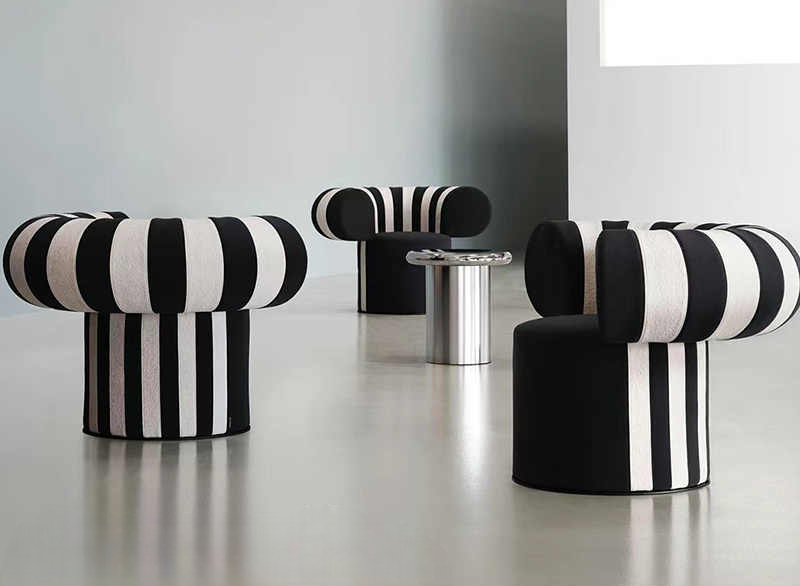 Modern Accent Lounge Chair, Black and White Fan-Shaped Upholstered Armchair, Contemporary Single Sofa for Villa, Living Room, Bedroom, or Vanity
