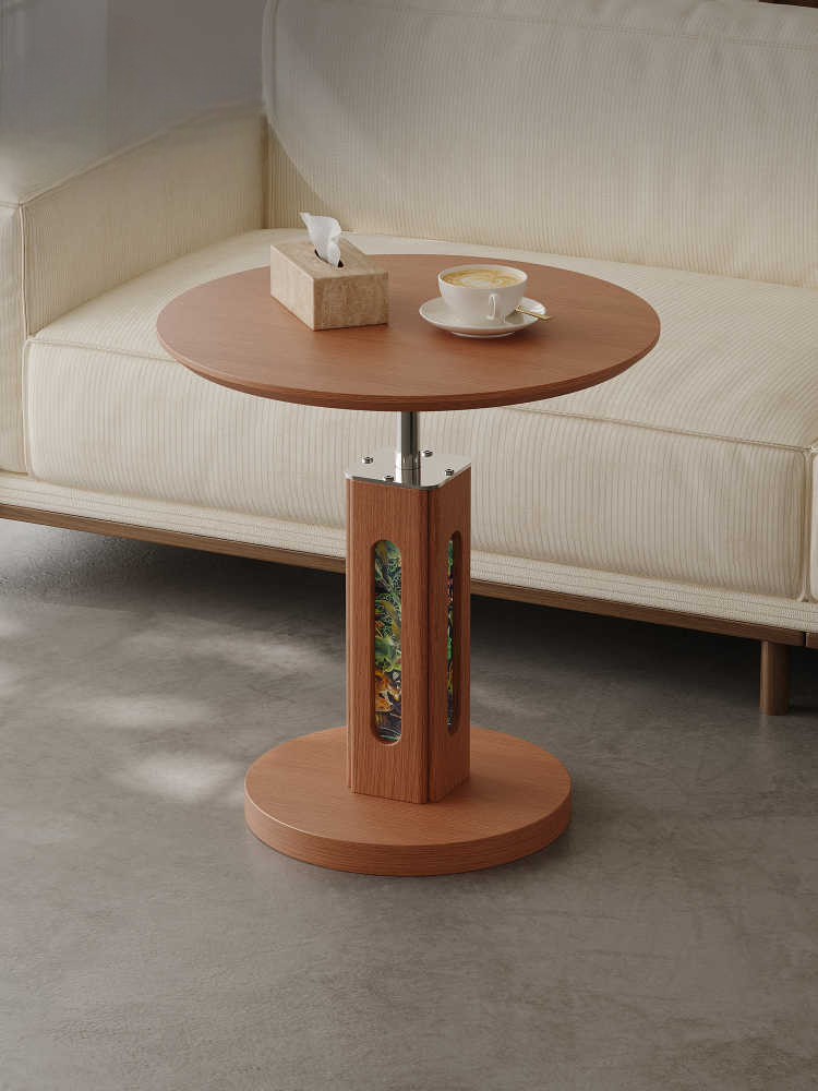 Mid-Century Adjustable Height Ash Wood Side Table, Artistic Round Table for Small Spaces