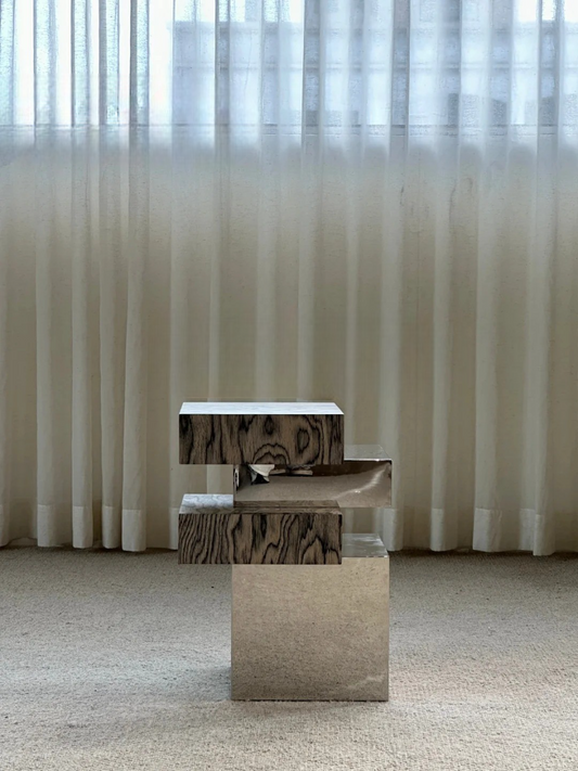 Custom Retro Solid Wood & Metal Accent Table, Artistic Modular Side Table for Designer Hotels, Show Flats, B&Bs