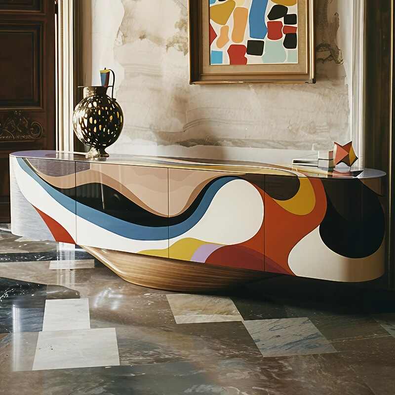 Designer Pop Art TV Stand, Original Artistic Sideboard for Living Room, Bold Contemporary Painted Media Console Cabinet